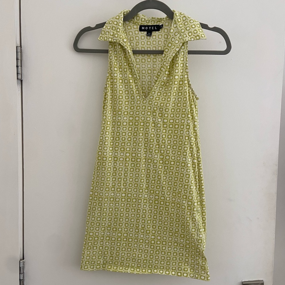 MOTEL ROCKS XS minidress with funky y2k green design and collar